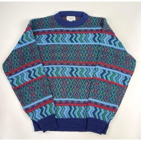 Vintage Geometric grandpa‎ knit Sweater size XL